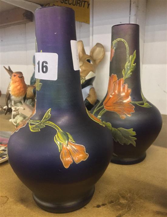 Pair of enamelled glass vases